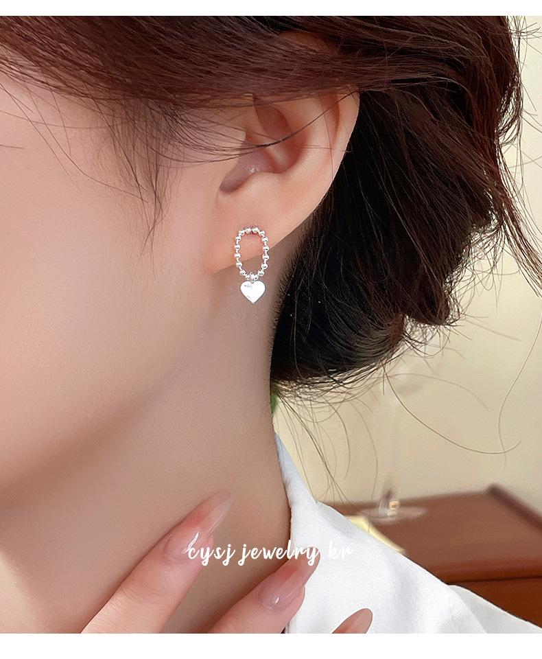 Cui Yan Shi Jie S925 Sterling Silver Heart-Shaped Korean Style Textured Beaded Stud Earrings for Women - 2025