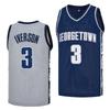 Georgetown Basketballtrikot 3 Iverson Stickerei Outdoor Sportbekleidung Hip Hop Grau Blau Atmungsaktiv Schweißaufnahme für Herren