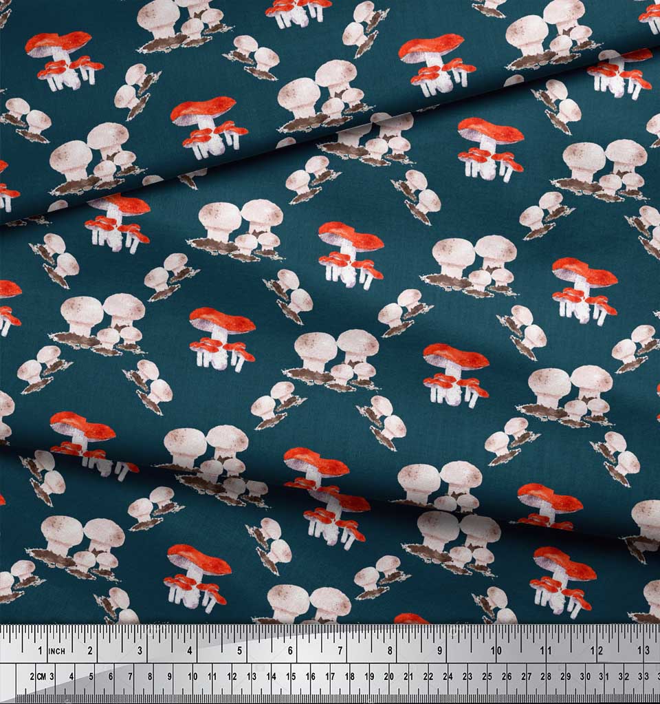 Soimoi Modrá Japonská Krepová Saténová Látka Potisk Houby Zelenina Šicí Látka metr 42 Palců