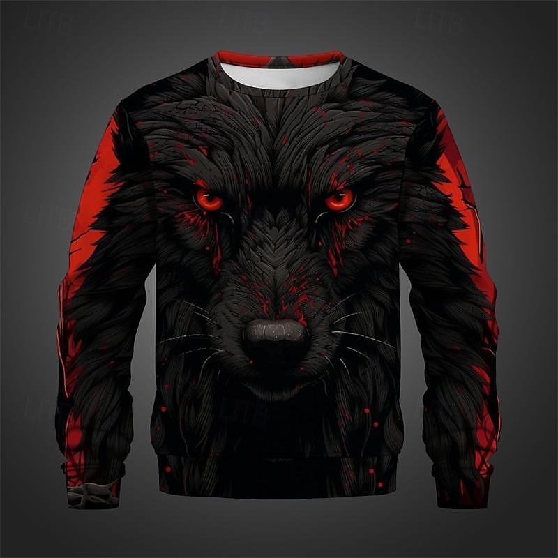 Trend Wolf Face Graphic Sweatshirt Fashion Autumn Long Sleeve 3D Animals Printed Pullovers Cool Streetwear Loose Mens Clothing