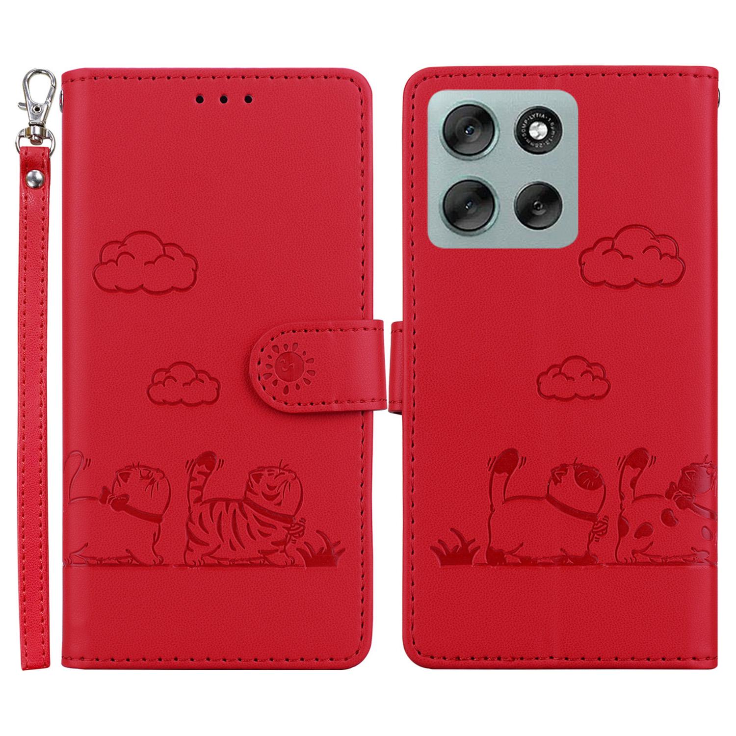 

For Motorola Moto G56 5G Case RFID Blocking Kitten Pattern TPU + PU Leather Phone Cover with Wrist Strap C
