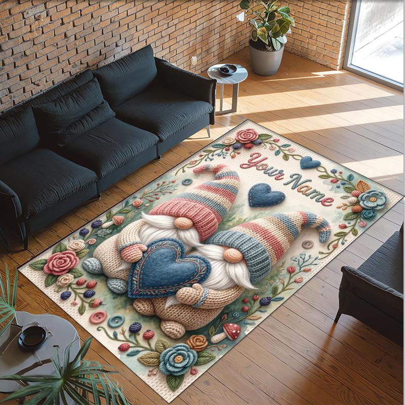 Gnome Theme Crystal Velvet Rug Personalized Custom Name Text Soft Floor Mat Home Decor