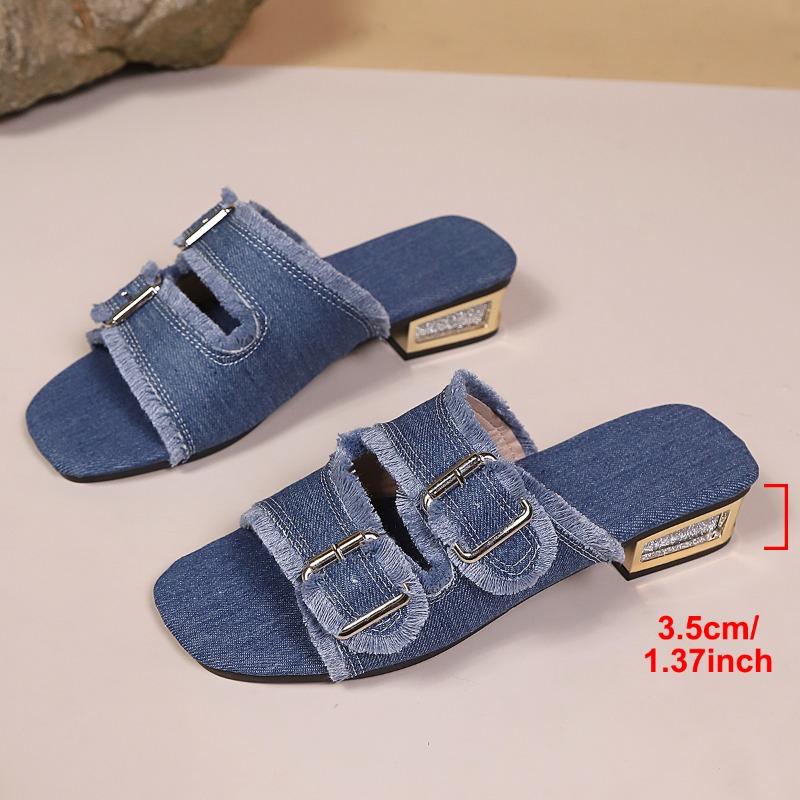 

Metal Buckle Soft Slip Slippers Summer New Round Toe Open Toe Denim Anti-Slip Wear-Resistant Sandals 36 королевский синий