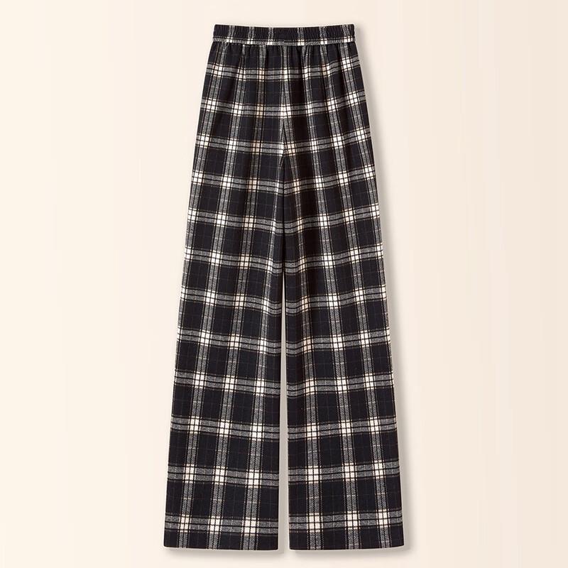 Women's Elastic Waist Plaid Wide-Leg Casual Pants