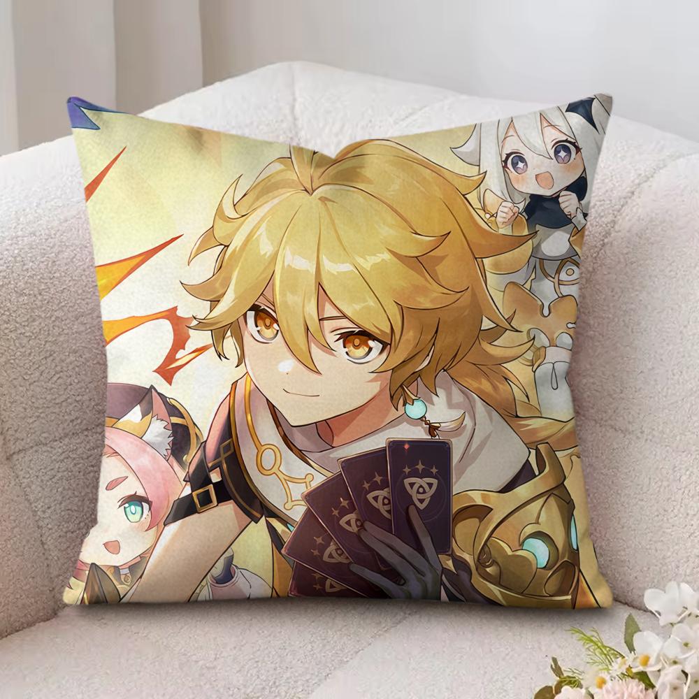 Aether Cute Genshin Impact Cushion Cover Silky Short Plush Invisible Zipper Dustproof Sofa Pillow Case For Home Decor