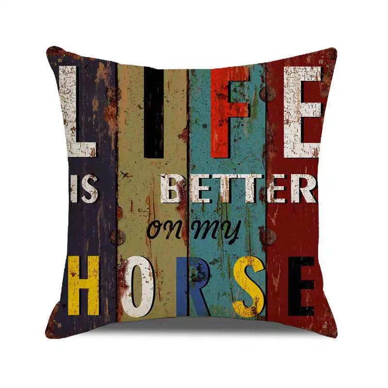 Home Chair Seat Furniture Pillow Cover Retro Industrial Style Cushion Wood Grain Letter Decor Pillowcase