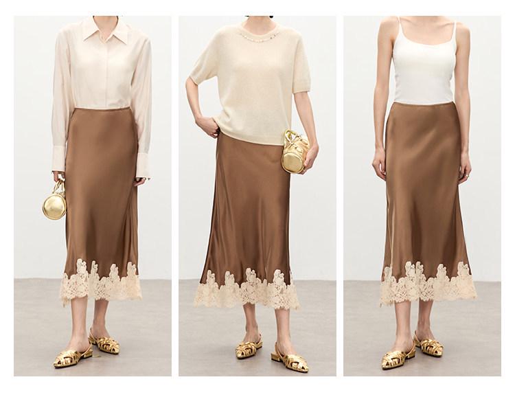 Elegancka damska długa spódnica z koronkowymi wstawkami z acetatu – 2026 Modny, przylegający do bioder design