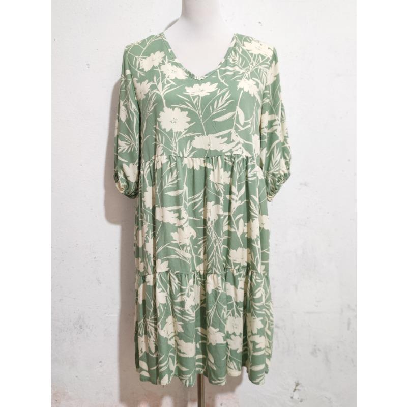 Women's Spring Print V-neck Loose Short-sleeved Dress