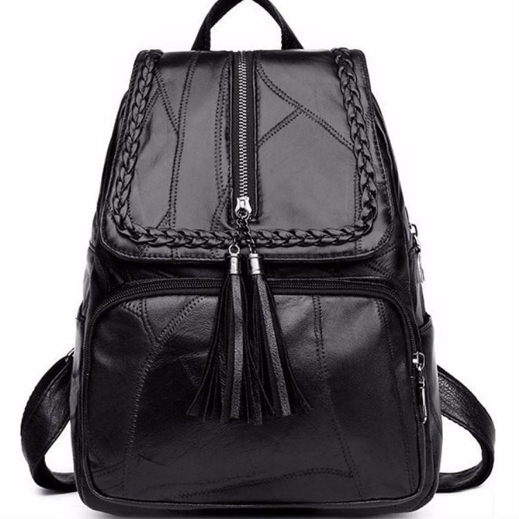 Schoolbag Fashion Large Capacity Leisure Travel Bag 1011 Autumn and Winter New Tassel Splicing Backpack Women's Soft Leather Mom Bag