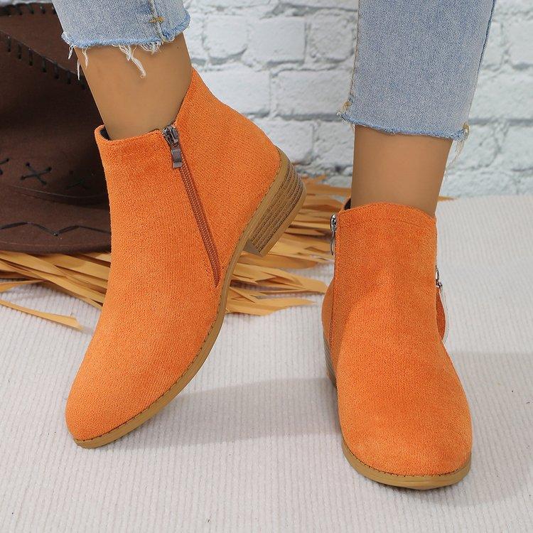 New Women's Wide Width Platform Martin Boots Solid Color Pointed Toe Side Zipper Ankle Boots Chunky Sole