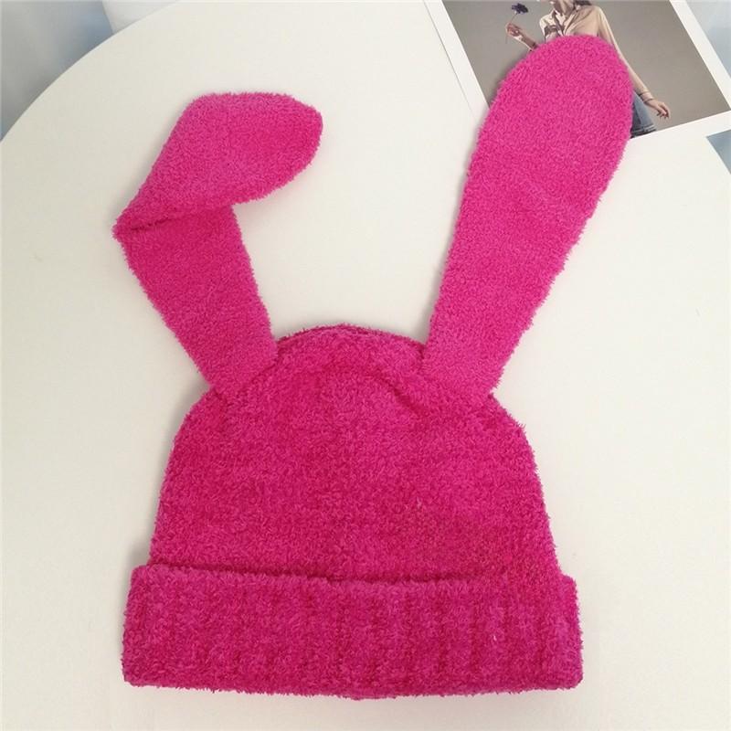 Dopamine Bunny Eared Knitted Hat For Women Winter Warmth Cute Animal Style