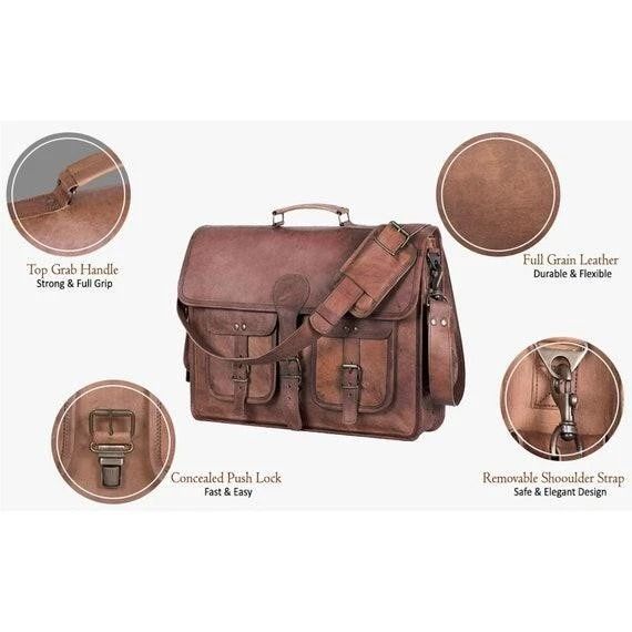 Genuine Vintage Brown Leather Messenger Bag Shoulder Laptop Bag Briefcase