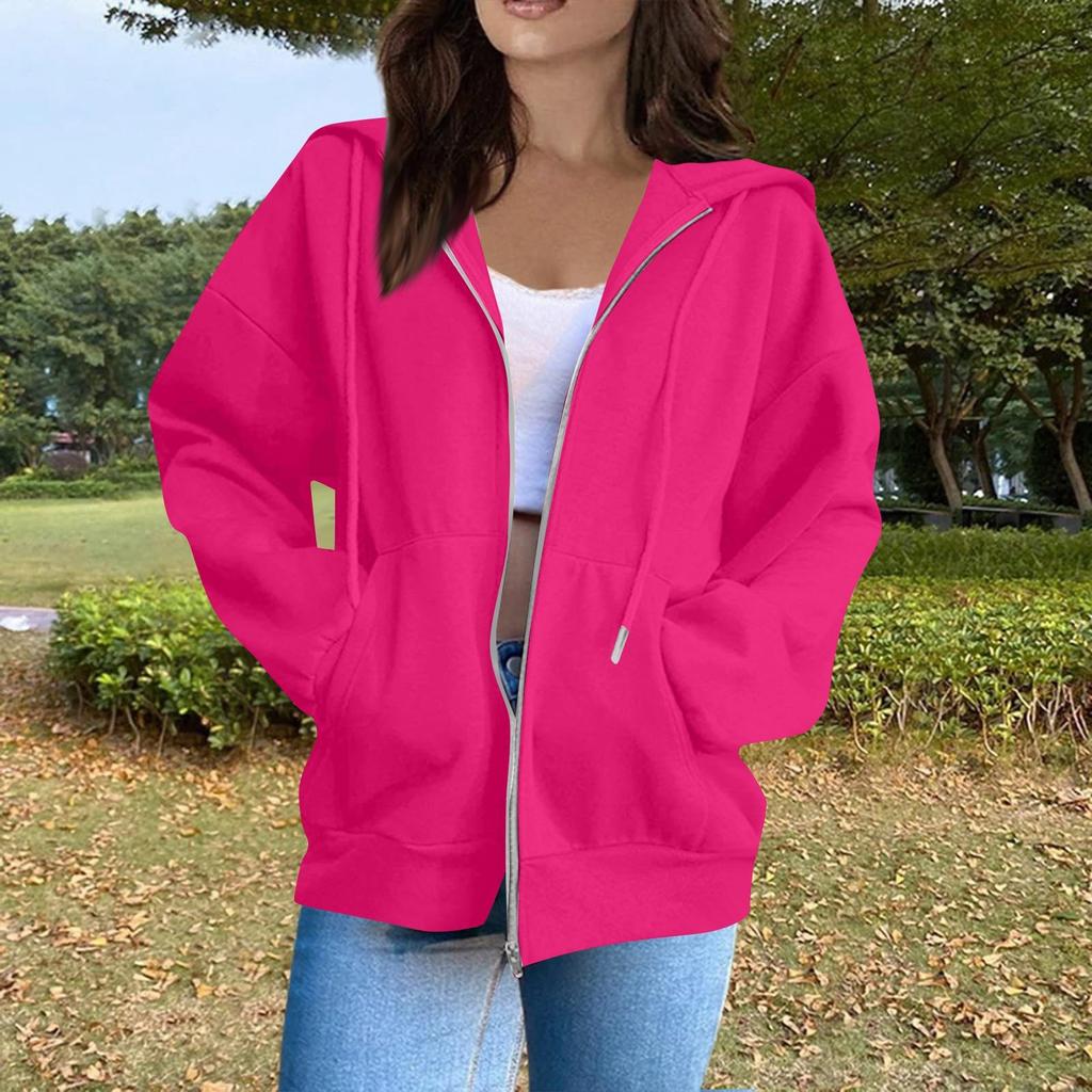 Women's Fashion Casual Long Sleeve Solid Color Hooded Sweatshirt Tops