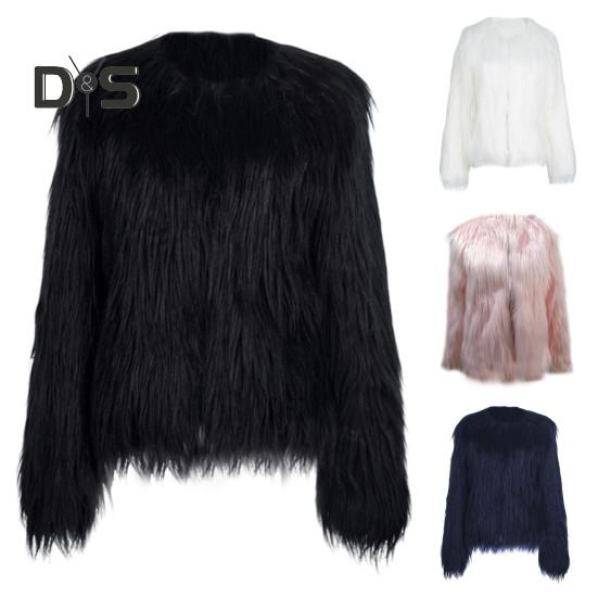Women's Faux Fur Jacket Warm Plush Round Neck Coat Autumn Winter Long Sleeve Solid Color Furry Coat for Casual Street Wear Shopping