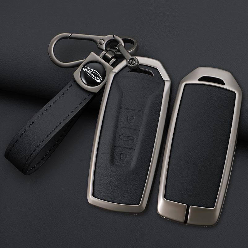 Zinc Alloy+ Leather Car Key Case Cover For VW Volkswagen Touareg 2018 2019 2020 2021 2022 2023 3 Buttons Remote Key Protector