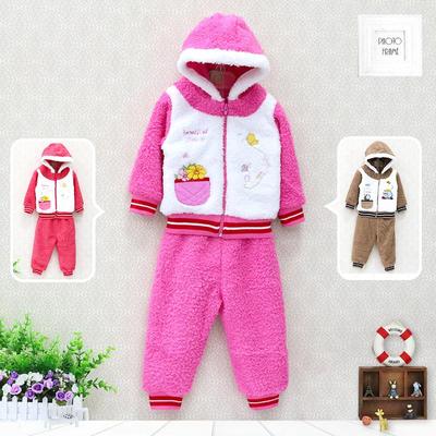 Pantaloni da bambina a maniche lunghe invernali in pile di corallo per bambini da bambina per bambini Set con cappello modello ricamato Cerniera Abbigliamento per bambini Aapparel 2 pezzi / set