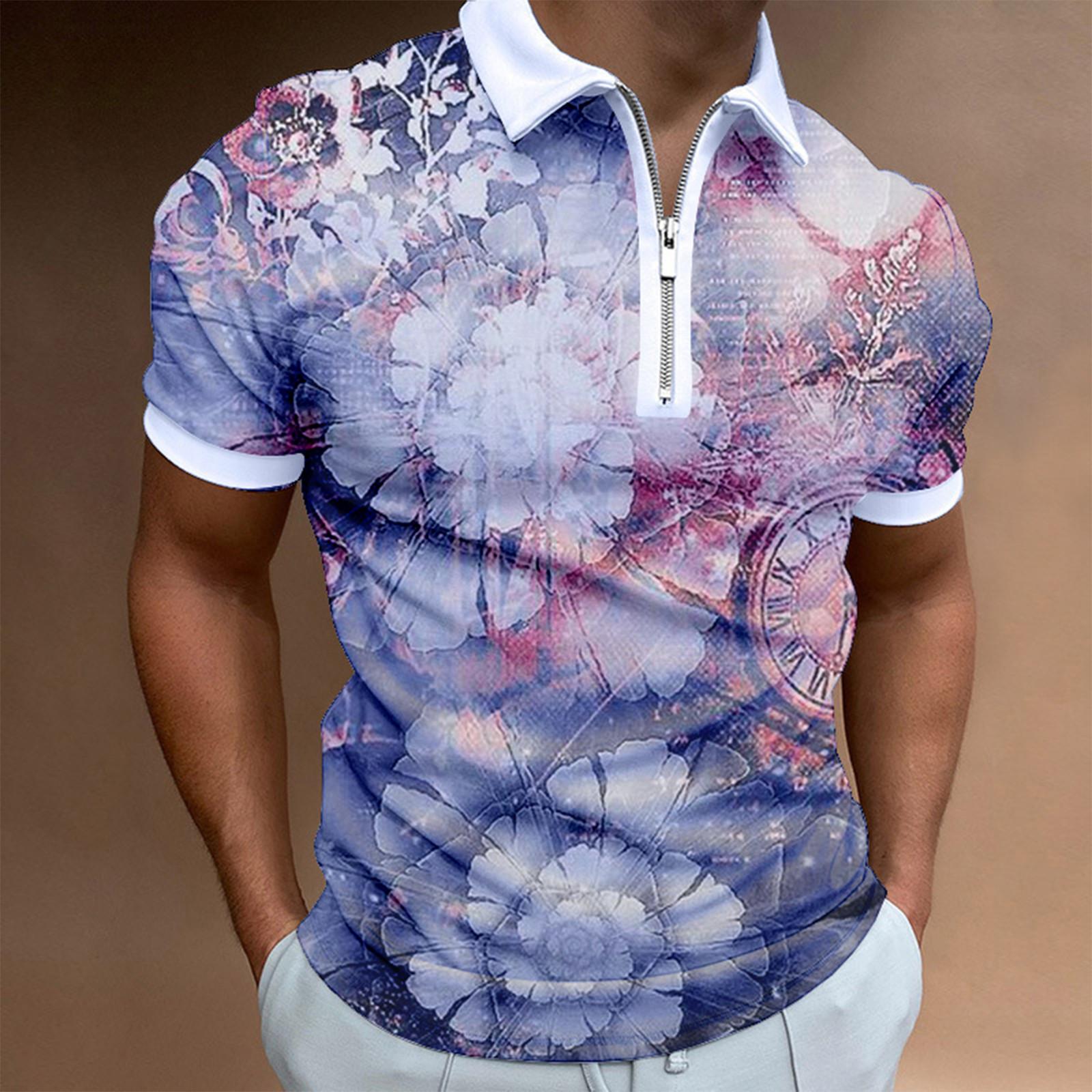 

Мужская модная повседневная рубашка с отворотом на молнии и футболка с принтом L фиолетовый