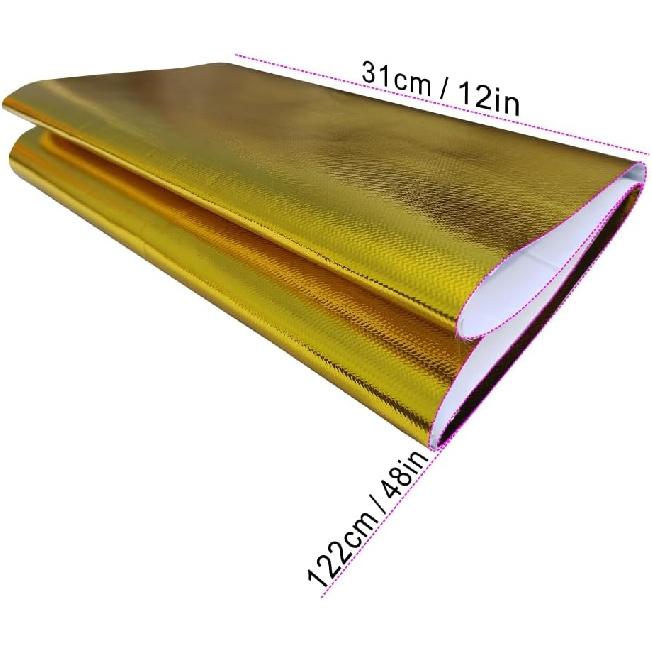 12'' X 48'' Gold Adhesive Heat Shield ReflectiveTape Wrap Roll Compatible Thermal Barrier Adhesive Backed Heat Sleeve Up To 2000 Degrees Fahrenheit