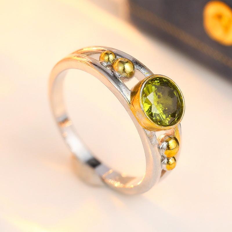 Dazzling Inlaid Green CZ Women's Ring Retro Two Color Geometry Daily Wear Party Jewelry Anniversary Gift
