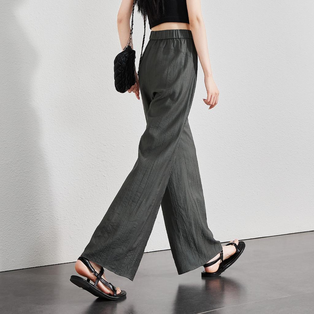Wrinkled texture thin casual wide leg pants for women in summer 2025, loose and versatile, slimming and floor hugging pants