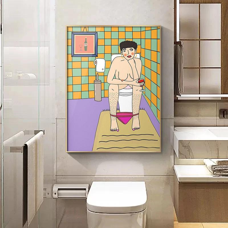 Abstrakte minimalistische Wandkunst Mädchen Leinwand Malerei Boho Badezimmer Illustration Toilette Poster drucken moderne dekorative Bilder