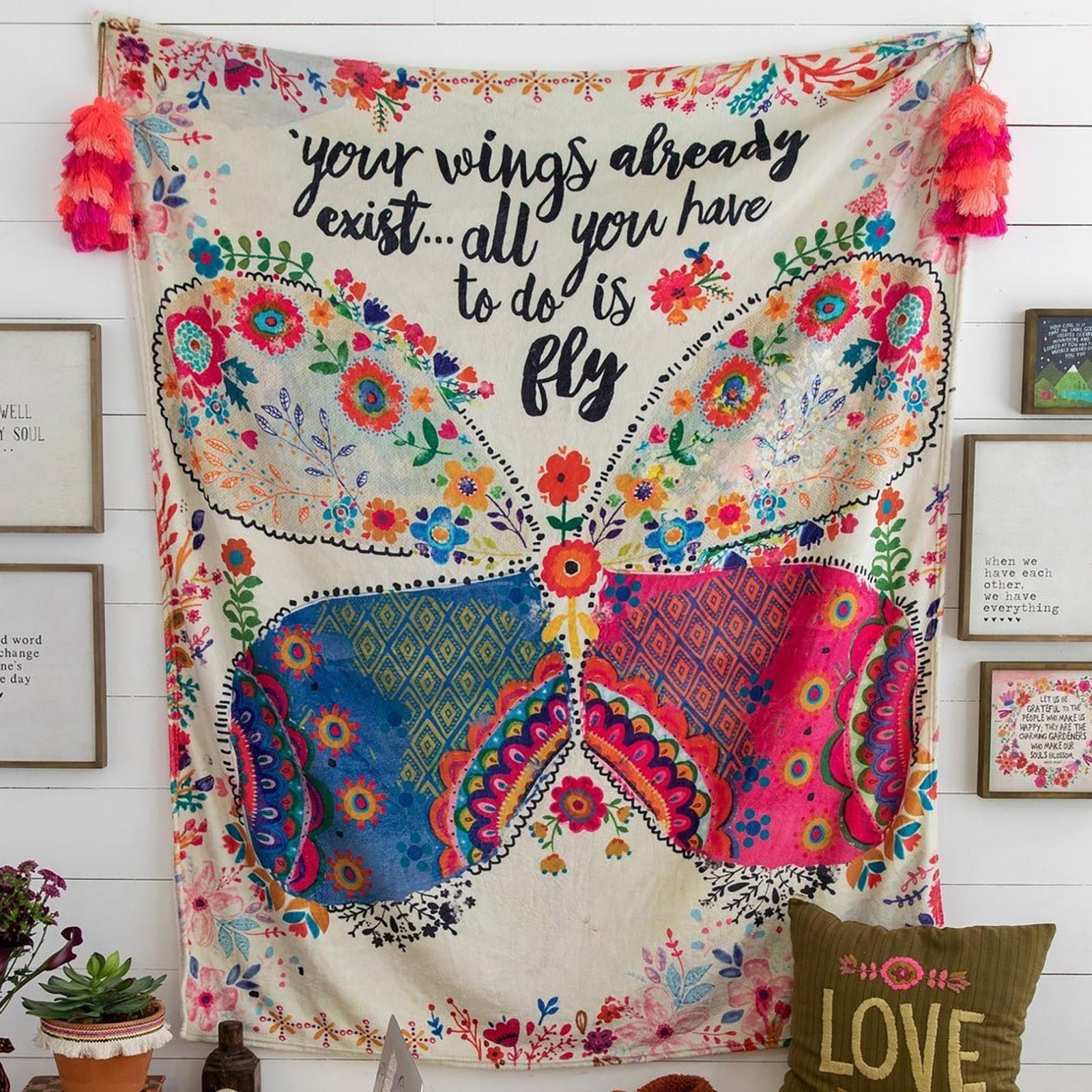 

Tapestry Blanket Digital Printed Flannel Blanket Super Soft Blanket With Encouraging Words Vintage Watercolour Look G