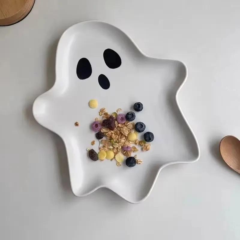3D Regular Ceramic Plate Large Capacity Ghost Tray Cartoon Ghost Decorative Plate Food Dessert Candy Salad Snack Plate
