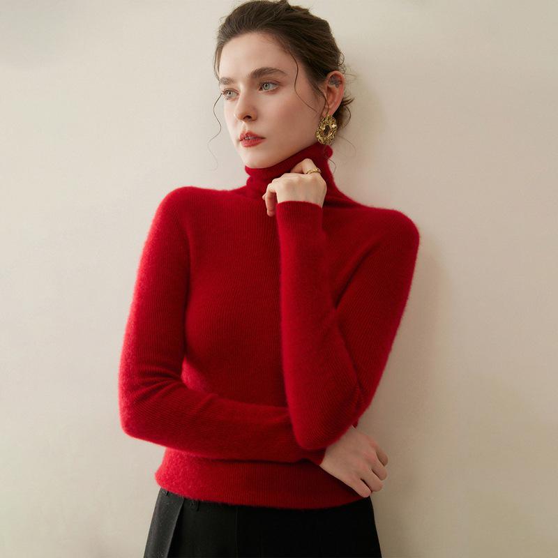 Women's 100% Pure Cashmere High Neck Seamless Turtleneck Sweater - Slim Fit Autumn Winter Knitwear