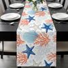 Summer Starfish Coral Shell Linen Table Runner Party Decor Washable Farmhouse Kitchen Dining Table Runner Wedding Decorations