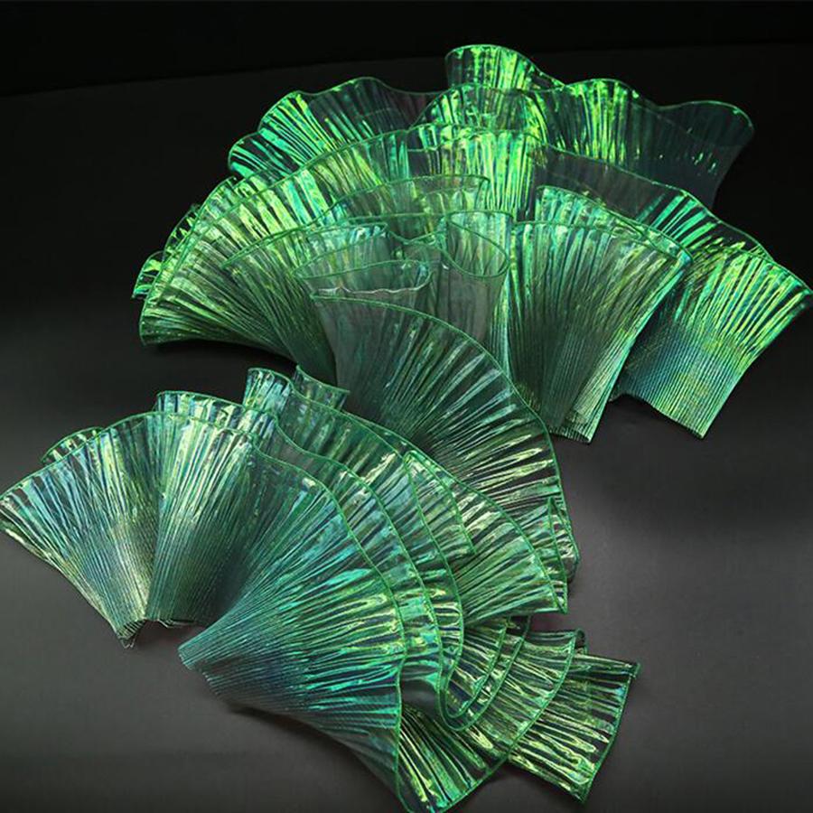 2 Yards Mermaid Pleated Flower Lace Magic Color Laser Gradient For Wedding Wave Striped Decoration Cloth Wide 15CM