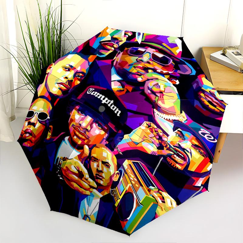 Hiphop Crew Boombox Folding Umbrella 8 Paraphenoid Bones Suitable For All Seasons Travel Umbrella Three Folds Outdoor