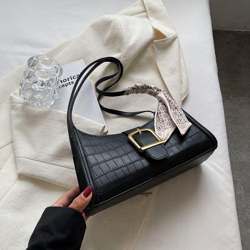 

Ретро Модная Сумка-багет Женская сумка с тиснением под крокодила для работы Black