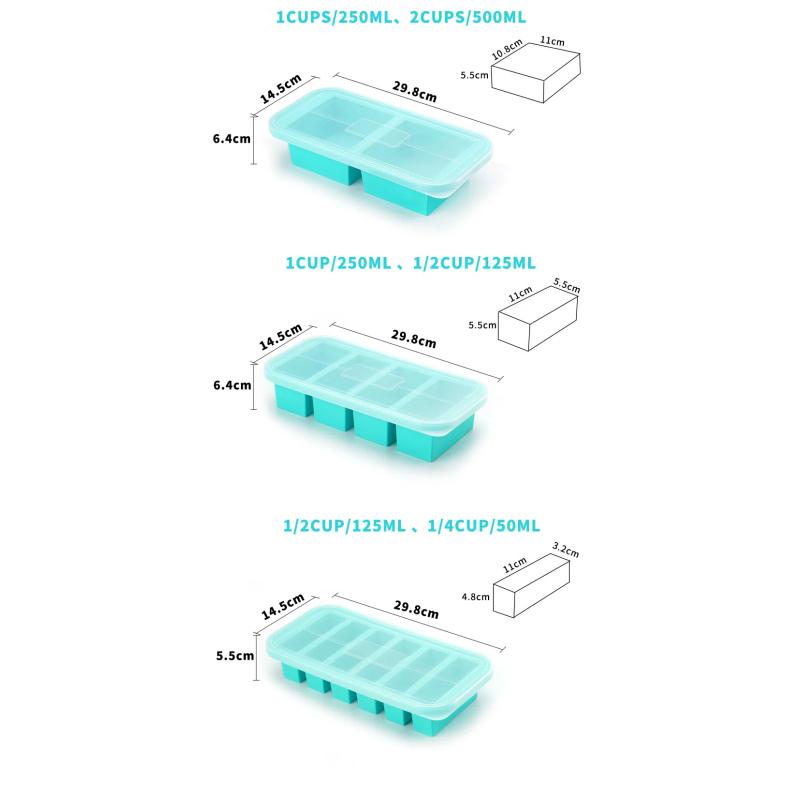 Silicone Freezer Mold with Lid Refrigerated Food Storage Box Food Box Silicone Ice Tray Mold Ice Box Crisper