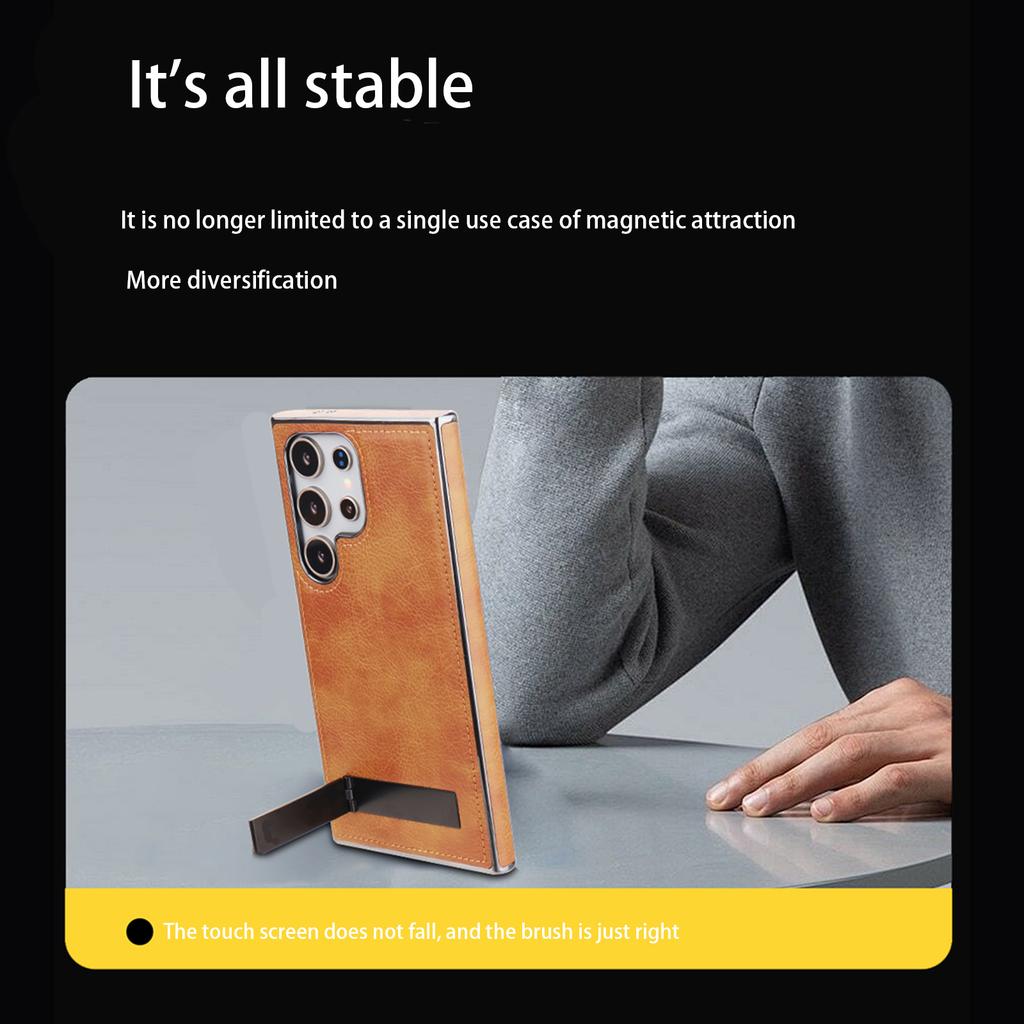 Luxury Leather Texture Phone Case for Samsung Galaxy S25 Edge S24 Ultra S23+ Plus Magnetic Cover And Hidden Stand Business