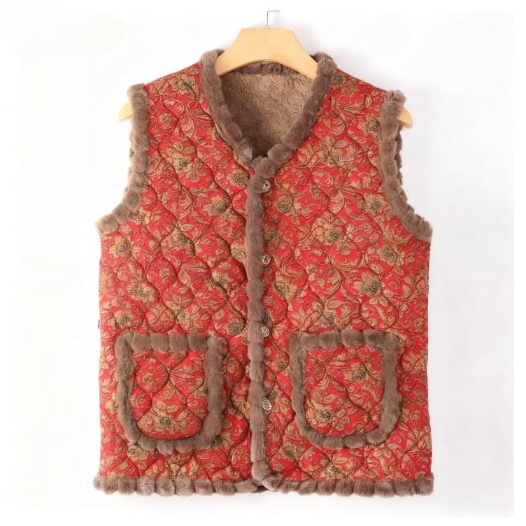 Fashion Warm Cotton Vest Women's Autumn and Winter Thickened Fleece Lining Warm Vest Age-reducing Sleeveless Vest Mother