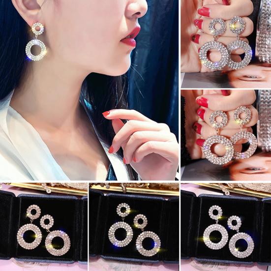 

Женские серьги-гвоздики с двойным кругом, инкрустированные стразами, вечерние ювелирные изделия, подарок