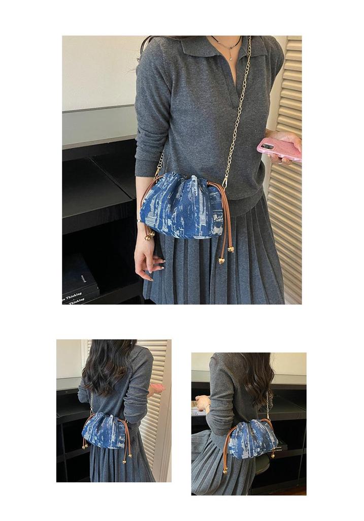 Silk Spring 2026 Stylish Chain Drawstring Bucket Bag - Women's Single Shoulder Crossbody Bag