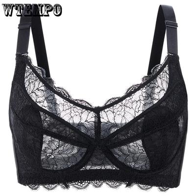 Women's Big Size Full Coverage Floral Embrodiery Ultra-thin Bra Lingerie 32 34 36 38 40 42 44 46 48 B C D E