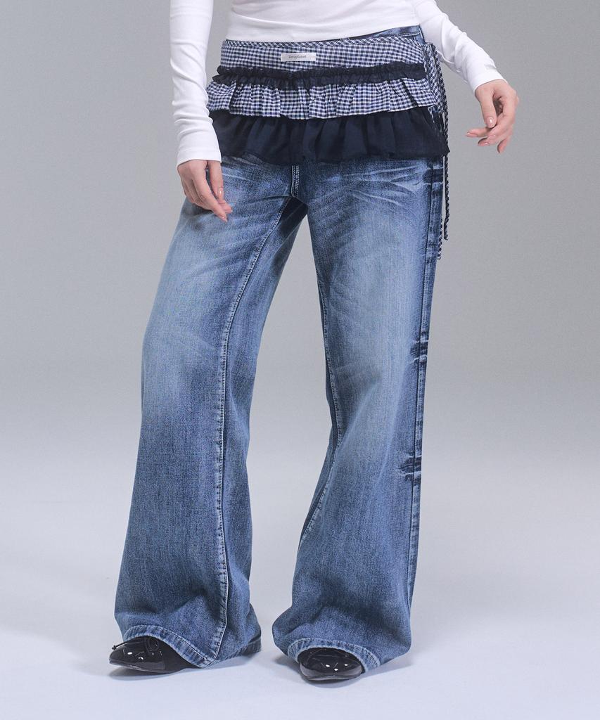 Zero Planet Deli Check Layered Wrap Skirt [Navy]