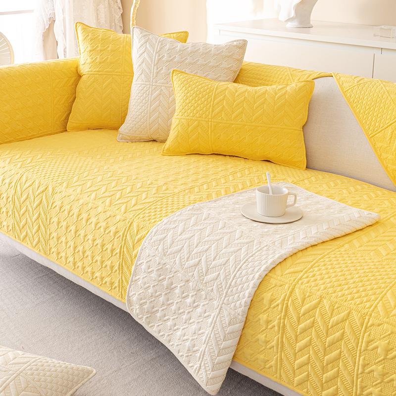 Sofakissen aus gewaschenem Baumwollstoff, neue Vier-Jahreszeiten-Universal-Anti-Rutsch-Sitzkissen, cremefarbener Sofabezug, Bezugsstoff