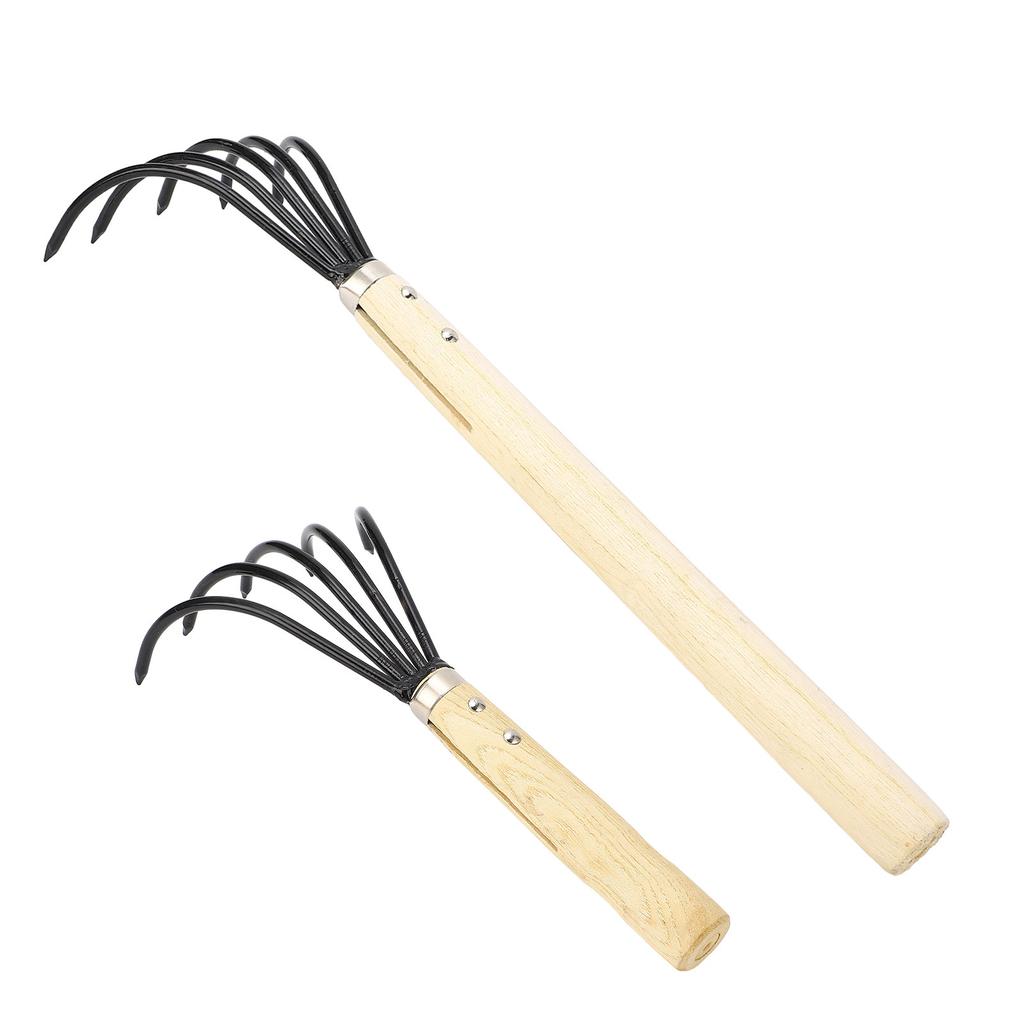 Garden Hand Rake 5 Steel Tines Wooden Handle Ergonomic Design Claw Cultivator for Tilling Loosening 