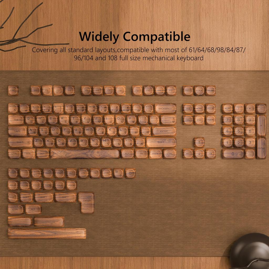 Womier Keycap MOA Profile 131 Key PBT Wood Keycap Set Layout Japanese Layout Keycap for PC Keyboard 61/64/68/98/84/87/96/104/108 (Brown)