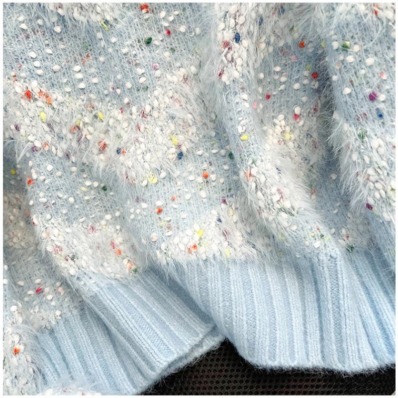 Gemütlicher und schicker bunter Polka-Dot-Pullover mit V-Ausschnitt, perfekt für den Frühling