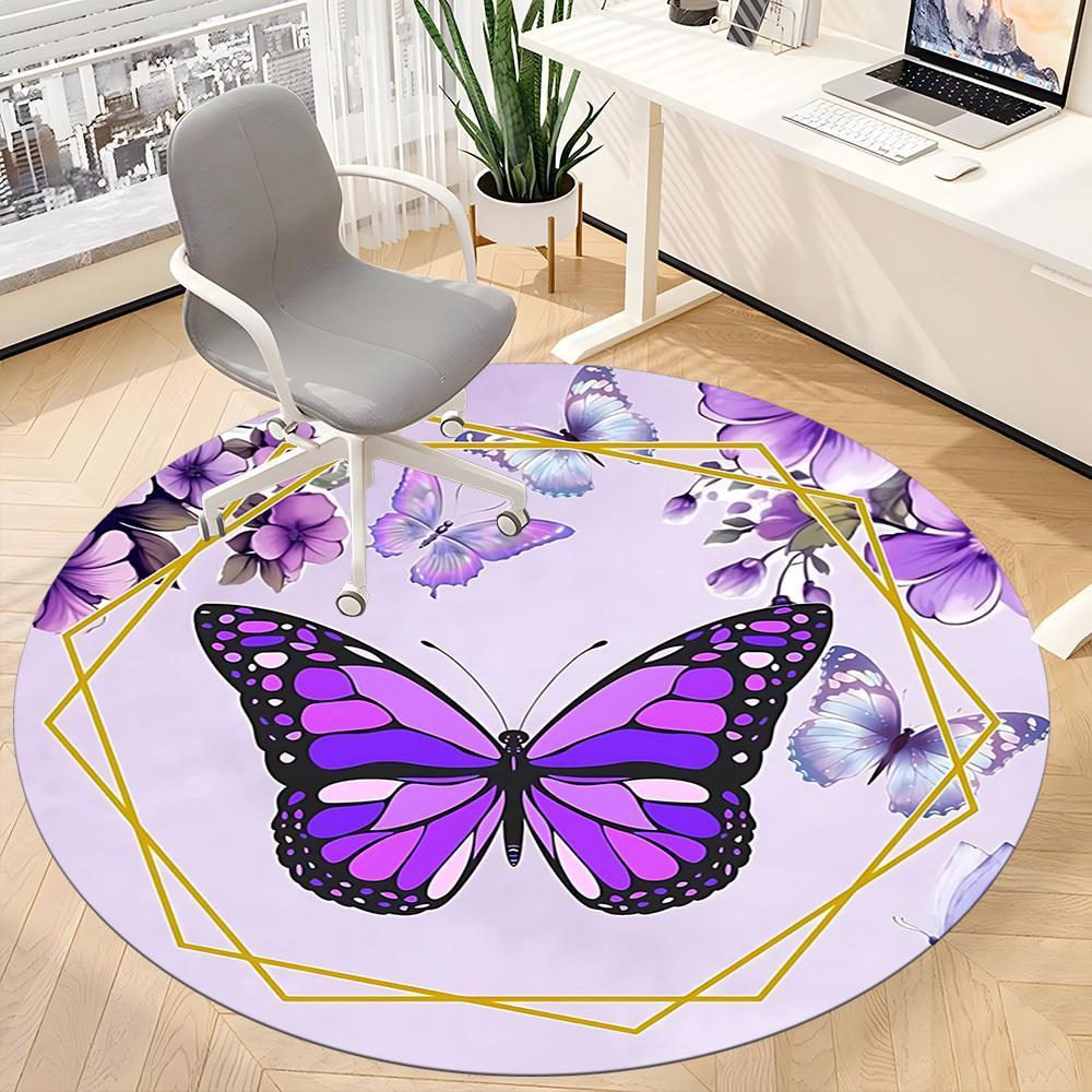 1pc Butterfly, Purple Office Round Rug, Non-slip, Soft and Durable Office Rug for Interior Decoration, Perfect for Office,Decoration yy260204064