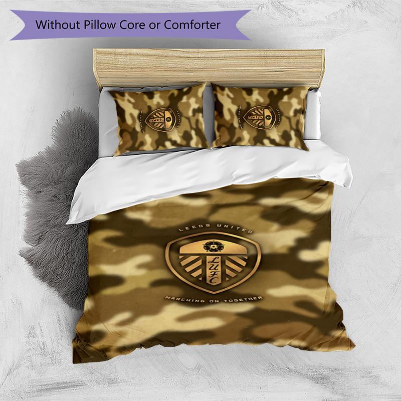 Set Lenzuola Stampa Leeds United Football 3 Pezzi, Comodo Set Copripiumino per Camera da Letto Amico della Pelle