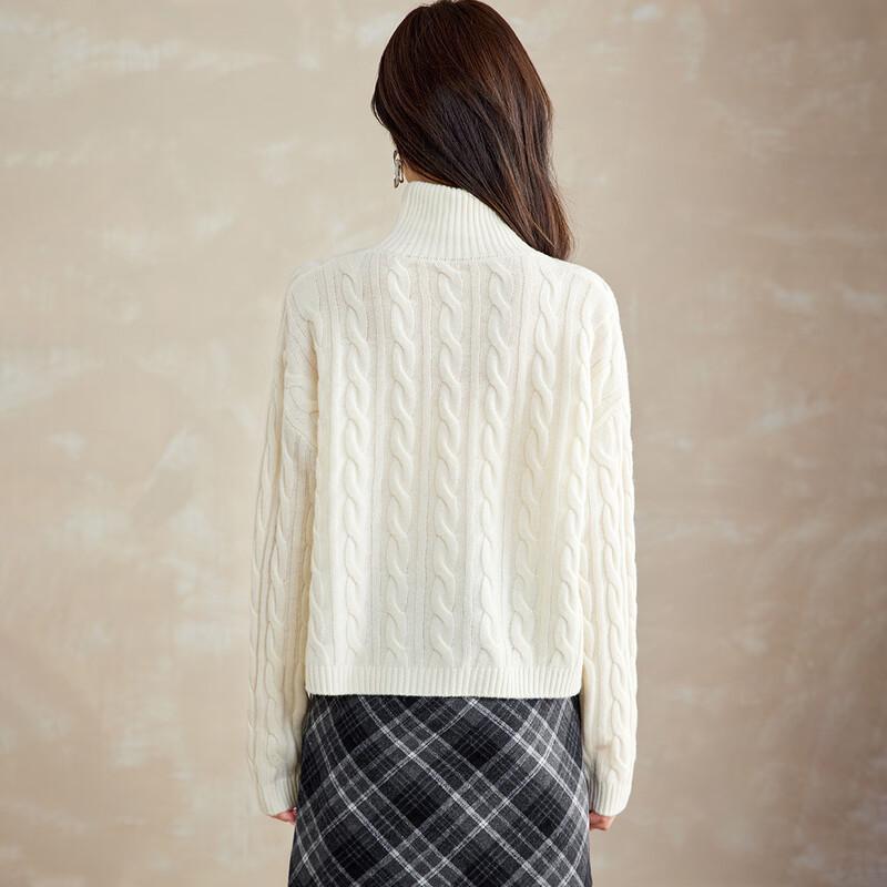 Srcr Women's 100% Wool Turtleneck Cable Knit Sweater