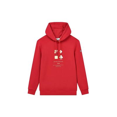 Fila Sports Leisure Knitted Hooded Pullover Sweatshirt Men Sweatshirt Hot-Red F11M218213FRD