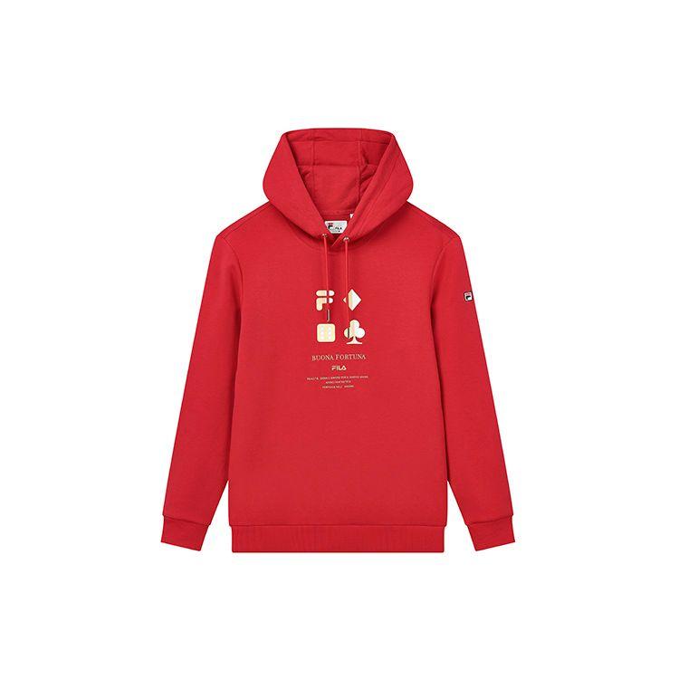 Fila Sports Leisure Knitted Hooded Pullover Sweatshirt Men Sweatshirt Hot-Red F11M218213FRD
