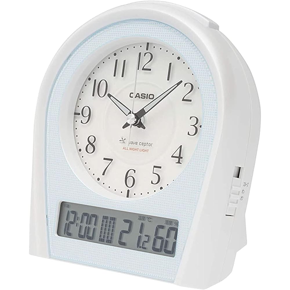 CASIO Alarm Clock, Radio-Controlled, Silver, Analog, Always-On Display, Temperature, Humidity, Calendar, TTM-160NJ-8JF