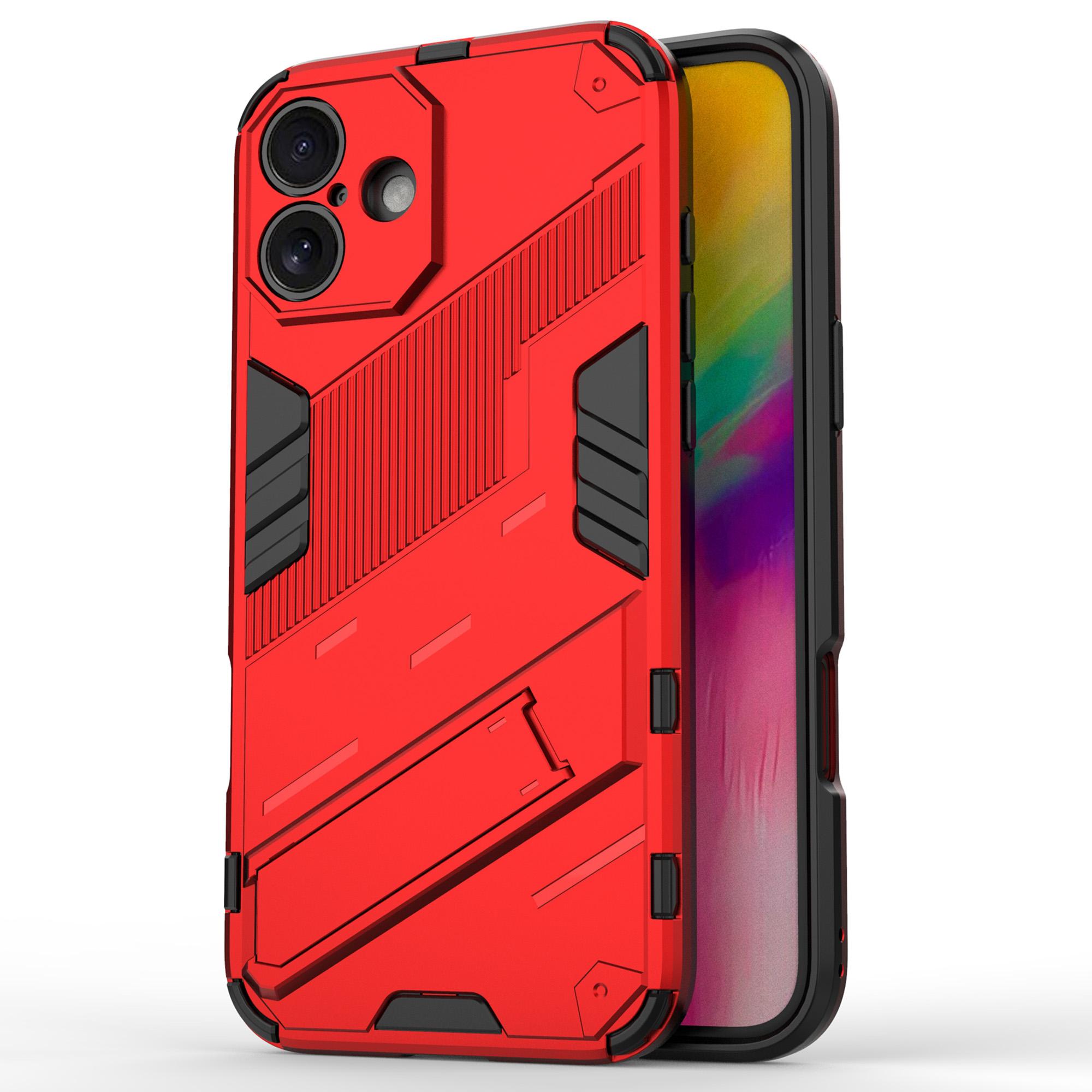 

For iPhone 16 Plus Case PC+TPU Shockproof Phone Cover with Kickstand Red